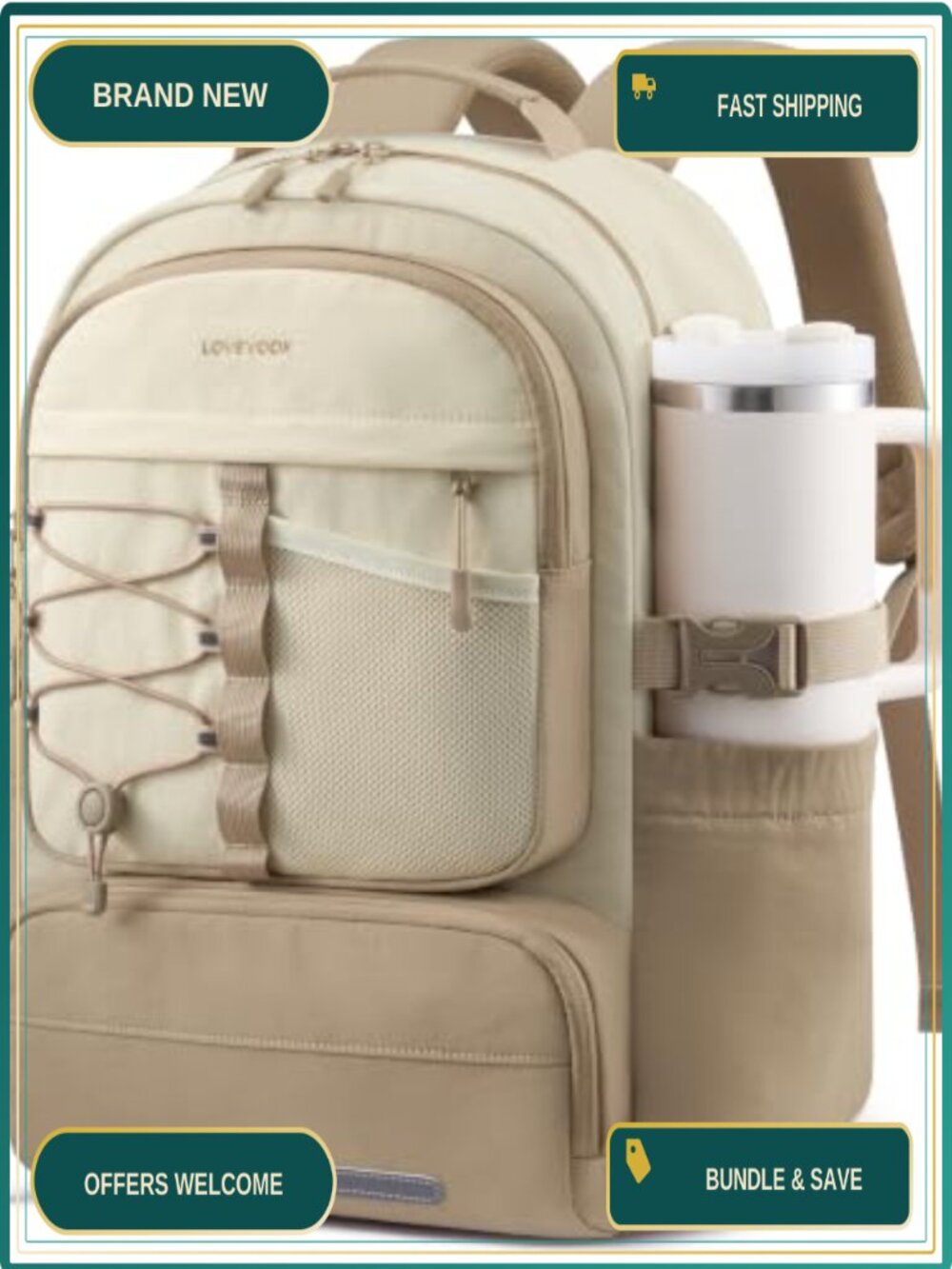 Cute Girls Backpack with Laptop Compartment, Water Bottle Holder, 16 Pockets,